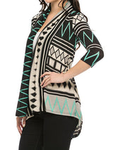 Geometric Diamond Print Shawl Collar Cardigan