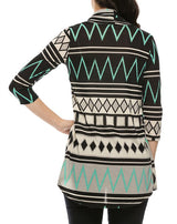 Geometric Diamond Print Shawl Collar Cardigan